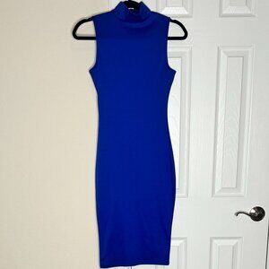 Women's Mock Neck Midi Fitted Dress in Royal Blue - US Small